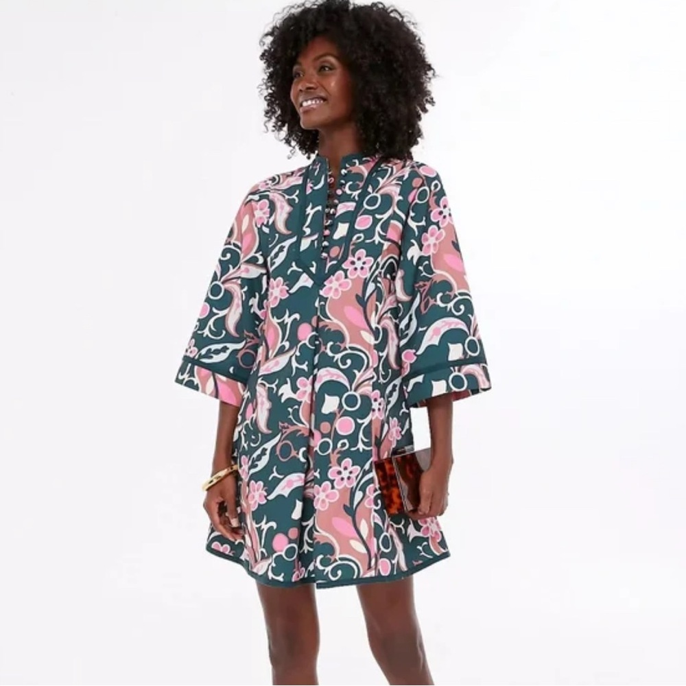 Tuckernuck Green and Pink Floral A-Line Mini Dress